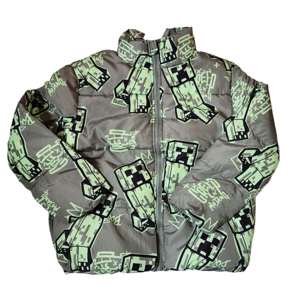 Minecraft Creepers Puffer Coat Youth XL 14‑16 Green